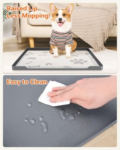 Pee Pad Holder for Dogs, 27"X27" Non-Slip Silicone Puppy Pad Holder with 1-Inch Raised Edge, Floor Protection for Indoor Use, Fits Most Training Pads, Easy to Clean, Grey - Image 6