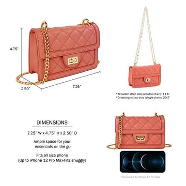 SG SUGU Small Quilted Crossbody Bag, Trendy Designer Shoulder Bag, Phone Wallet Purse for Women (Coral) - Image 3