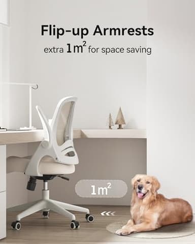Hbada Office Desk Chair with Flip-Up Armrests and Saddle Cushion, Ergonomic Office Chair with S-Shaped Backrest, Swivel, Mesh, Grey - Image 4