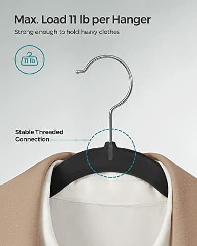 SONGMICS Velvet Hangers 50 Pack, Non-Slip Clothes Hangers, Suit Hangers with Shoulder Notches, Pants Bar, 360° Swivel Hook, Space-Saving, for Closet, Ink Black UCRF029B05 - Image 5