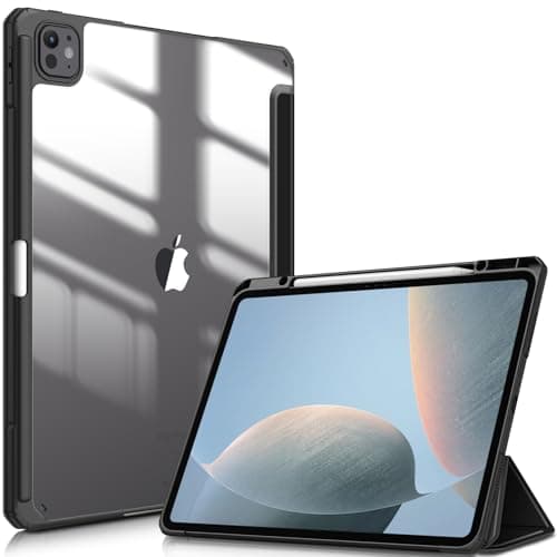 Fintie Hybrid Slim Case for iPad Pro 13-inch (M4) 2024, [Built-in Pencil Holder] Shockproof Cover with Clear Transparent Back Shell, Auto Wake/Sleep, Black - Image 1