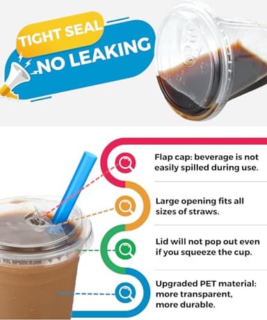 100 Pack 32 oz Clear Plastic Cups with Strawless-Sip-Lids, Disposable Cups Plastic Iced Coffee Cups, To Go Cups with Sip Through Lids for Smoothie, Milkshake, Cold Drinks for Party, Wedding, Event - Image 2