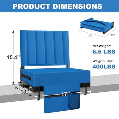 Aliphon Stadium Seat for Bleachers with Back Support and Cushion, Bleacher Seats with Shoulder Strap and Cup Holder, Padded Portable Folding Comfort Stadium Chair, for Sports Events, Blue (2pcs) - Image 3