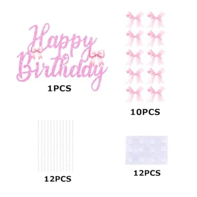 Pink Bow Cake Topper Pink Bow Cupcake Toppers Bow Coquette Birthday Cake Topper Bowknot Cake Decorations for Bow Baby Shower Birthday Party Supplies - Image 2