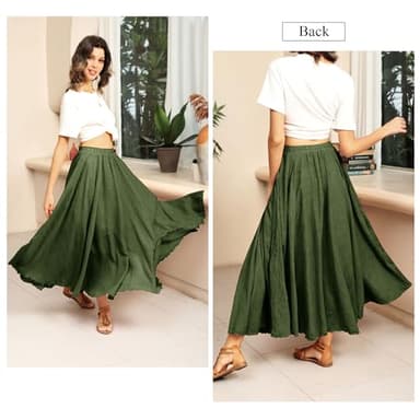 Ezcosplay Women Boho Maxi A Line Skirt Elastic Waist Summer Bohemian Flowy Long Beach Swing Skirts Army Green - Image 6