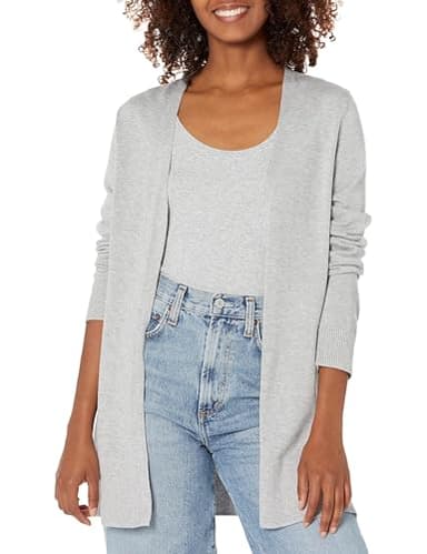 Amazon Essentials Women's Lightweight Open-Front Cardigan Sweater (Available in Plus Size), Light Grey Heather, Large - Image 1