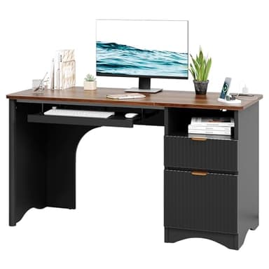 Bestier Computer Desk with Keyboard Tray, 55 inch Office Desk with Power Outlet, Modern Home Office Desk with File Drawer (Walnut with Black, 55" W with Single-Sided Drawers) - Image 8