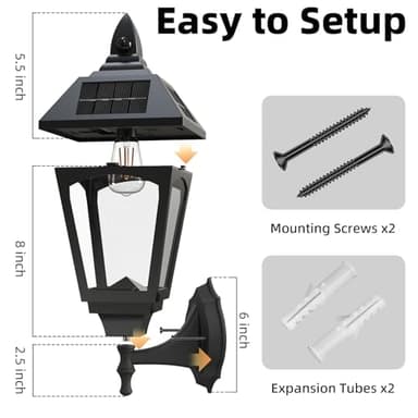 Motion Sensor Outdoor Light Fixture, 16 Inch Dusk to Dawn Solar Lanterns, 500LM Super Bright Waterproof Exterior Lighting Fixtures Porch Lights Solar Powered Outdoor Lights for Patio Wall Garage - Image 6