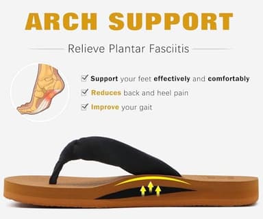 KuaiLu Flip Flops Women Arch Support Yoga Mat Comfortable Summer Beach Walking Thong Cushion Sandals Slip on Outfits Travel Essentials Orthotic Slides Indoor Outdoor Slippers Shoes Black Khaki Size 9 - Image 4
