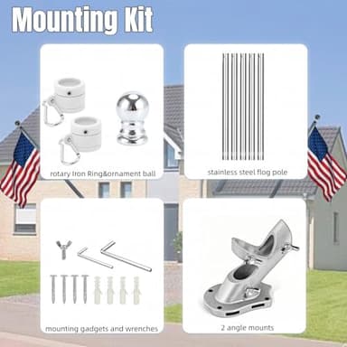 Flag Pole Kit, Upgraded 6 FT Tangle Free Flag Poles with 1 Inch 360° Rotating Rings and 2-Position Holder, Stainless Steel Wall Mounted Flagpoles for Outside House, Outdoor Porch, Residential - Image 4