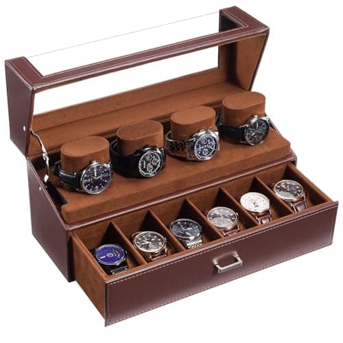 ProCase Watch Case for Men, 10 Slot Watch Display Stand with Acrylic Lid, Watch Display Case with Drawer, 2-Layer Mens Watch Box, Watch Holder Organizer for Men Women -Espresso - Image 1