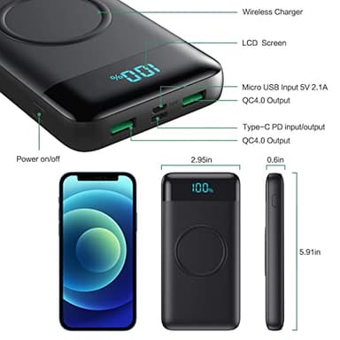 Wireless Portable Charger 30,800mAh 15W Wireless Charging 25W PD QC4.0 Fast Charging Smart LCD Display USB-C Power Bank, 4 Output External Battery Pack Compatible with iPhone 16/15/14/13, Samsung etc - Image 5