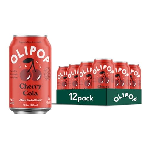 OLIPOP Prebiotic Soda Pop, Cherry Cola, Pantry Pack Packed with Prebiotics, Fiber, and Botanicals, Gluten Free, Vegan, GMO Free, 12oz (12-Cans) - Image 1