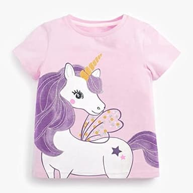 HILEELANG Toddler Girl Summer Short Sets Outfits Cotton Casual Pink Unicorn Top Tee Shirts Purple Shorts Clothing Sets 3T - Image 3