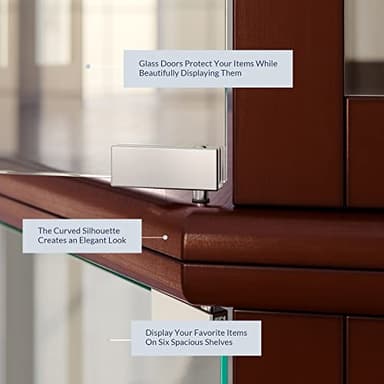 BELLEZE Lighted Corner Display Curio Cabinet,72" Tall Wooden Curved Shelving Unit with Tempered Glass Door, Bar and Liquor Storage Area with 6 Shelves - Ashfield (Walnut) - Image 4