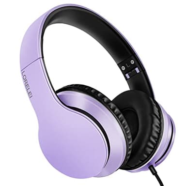 Lorelei X6 Over-Ear Headphones with Microphone, Purple-Black Lightweight Foldable & Portable Stereo Bass, Wired for Smartphone & Tablet, MP3 (1.45M No-Tangle) - Image 1
