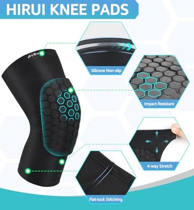 HiRui Knee Pads for Kids Youth Adult, Basketball Baseball Knee Brace Knee Support, Collision Avoidance Kneepad Compression Knee Sleeve for Volleyball Football Cycling Running-1Pair (Black, L) - Image 3