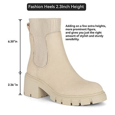 Athlefit Women's Chelsea Boots Fall Platform Ankle Boots Slip on Chunky Lug Sole Boots - Image 5