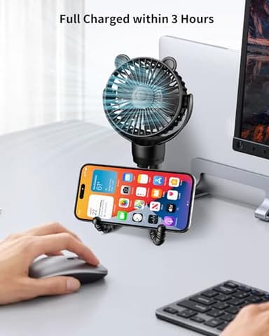GOTOTO Baby Stroller Fan, Rechargeable Portable Fan with 2000 mAh Battery Operated,3 Wind Speed,360-Degree Rotation,Ultra-Low Noise Level,Safe mini fan for your baby - Image 3