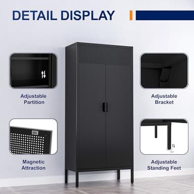 Washsemba Metal Storage Cabinets with Adjustable Shelves,Pantry Kitchen Storage Cabinets,Floor Storage Cabinet for Kitchen, Laundry Room, Home Office, Kids Room (Black, 61''H) - Image 4