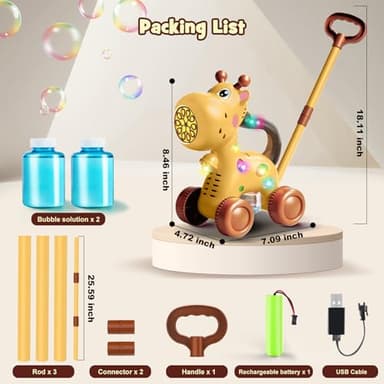 Nicmore Automatic Bubble Machine Toddler Toys: Giraffe Bubble Lawn Mover Outdoor Toy for 1 2 3 4 5 Year Old Boy Girl - Push or Handheld Bubble Maker Blower for Age 1-3 Kids Birthday Gifts - Image 2