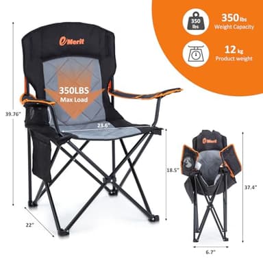 EMERIT 2 Pack Oversized Padded Camping Chair, 350LB Heavy Duty Quad Fold Chair with Arms, Collapsible Outdoor Chairs with Lumbar Back & Cup Holder - Image 3