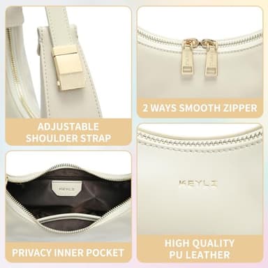 Keyli Shoulder Bag for Women Waterproof Leather Clutches Purses Trendy Casual Tote Handbags Designer Bags Adjustable Strap Hobo Bag Evening Bags with Zipper for Travel Shopping Dating Khaki - Image 6