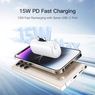 Winecube Portable Charger for iPhone with 2-in-1 Connector,5000mAh Small Power Bank, Fast Charging Compatible with iPhone 16/15/14/13/12/11 Series,Samsung S25/24,Android,White - Image 3