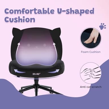 IWMH Armless Office Desk Chair with Wheels,Ergonomic Criss Cross Legged Computer Chair with Fabric Padded, Height Adjustable Wide Seat Vanity Chairs,Mid Back Task Chair for Home, Bedroom (Black) - Image 4