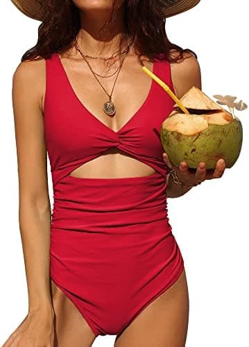 Charmo Womens One Piece Swimsuit Ruched Tummy Control High Cut Backless V Neck Bathing Suits Swimwear - Image 3