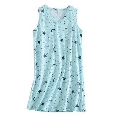 PNAEONG 3 Pack Womens Cotton Nightgown V Neck Nightshirts Sleeveless Sleepwear Casual Print Sleepdress Moon+Star+Pink,3XL - Image 3