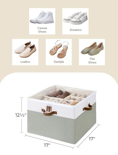 StorageWorks Shoe Organizer for Closet, Fits up to 16 Pairs, Shoe Cubby Storage Containers with Adjustable Dividers and Clear Cover, Green & White - Image 3