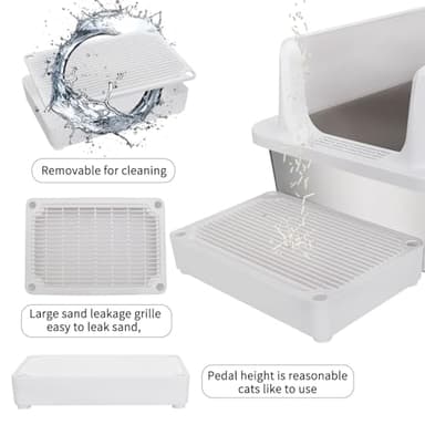 RIZZARI Large Stainless Steel Cat Litter Box: Open Top Leak-Proof Large Cat Pan - Odor Control for Indoor Multi-Cat Homes (Pearl) - Image 4