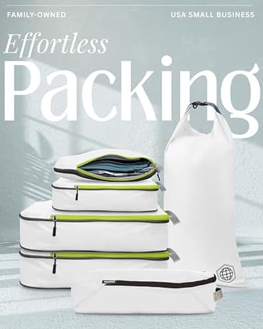 Compression Packing Cubes 6 Piece Set for Travel - Lightweight, Durable Clothes Organizer for Carry-On Luggage and Backpacks by TRIPPED Travel Gear (White and Green) - Image 3