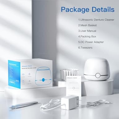 Midomi Ultrasonic Retainer Cleaner, 45kHz Denture Cleaner Machine, 5min and 10min Modes with Rechargable Top Cover, 200ml Dental Cleaning Pod, MouthGuard Cleaner for Aligner NightGuard Jewelry(White) - Image 7
