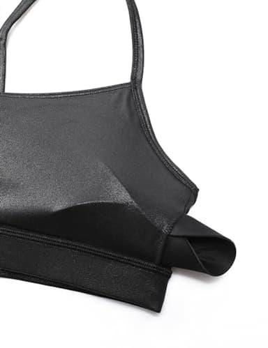 CRZ YOGA Butterluxe Womens Y Back Sports Bra - Padded Racerback Low Impact Spaghetti Thin Strap Workout Yoga Top Faux Leather Black Large - Image 5