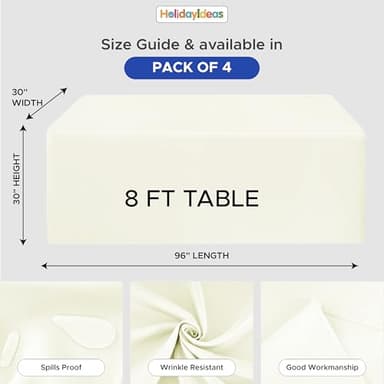 HolidayIdeas Fitted Tablecloths for 8 Foot Rectangle Table, Wrinkle Resistant Washable Table Cover 30x96 Inch for Vendor Booth Display, Banquet, Trade Show, Beige, 4 Pcs - Image 4
