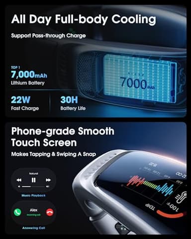 RANVOO No.1 AI Cooling A/C AICE 3 AI Neck Air Conditioner 7000mAh 30H [Full-body Cooling] [Health Monitor] Personal Neck Fan Cooler Rechargeable Wearable Music Call Gift [No Stand Version], Ice White - Image 4