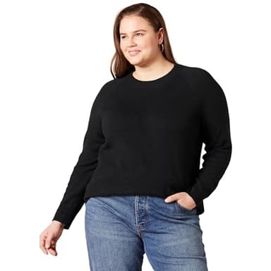Amazon Essentials Women's Regular-Fit Soft Touch Long-Sleeve Crewneck Sweater, Black, Large - Image 1