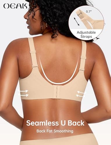 OEAK Womens Wireless Seamless Bras Full Coverage Supportive Lounge Bra Push Up Plus Size Everyday Bra Comfortable Tshirt Bras Nude M - Image 3