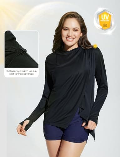 baleaf Women's Long Sleeve UPF 50+ Sun Protection Shirts Lightweight Open Front Cardigan with Pockets Beach Cover Up SPF Sun Wrap with Pockets Black L - Image 2
