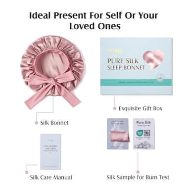 YFONG 100% 22 Momme Mulberry Silk Bonnet for Sleeping Women, Larger Double Layer Silk Hair Wrap for Curly Short Long Hair, Non-Slip Sleep Cap Turban with Elastic Tie Band for Hair Care, Pink - Image 7