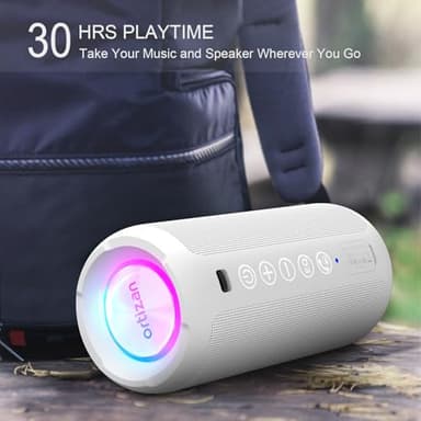 Ortizan Portable Bluetooth Speaker: IPX7 Waterproof, 24W Loud Sound, Deep Bass, Bluetooth 5.3, LED Lights, Wireless Stereo Pairing, 30H Playtime, for Home/Outdoor/Party/Beach, Birthday Gift (White) - Image 4