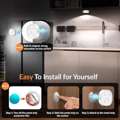 Under Cabinet Lighting, 1500mAh Rechargeable Motion Sensor Puck Lights with Remote, 3 Color Temper, Magnetic Stick on Light, Dimmable Under Counter Lights for Kitchen, Shelf, Stair(6P) - Image 6