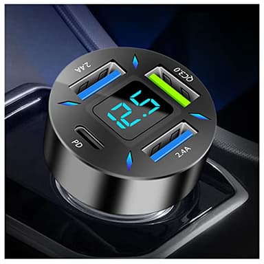 Car Charger 66W Super Fast Charging with USB PD&QC 3.0(Voltmeter&LED Lights) Universal Quick Charge for 12-24V Car Cigarette Lighter Plug,Compatible with iPhone 14 13 12,S22 S21 S20,iPad(Black) - Image 1