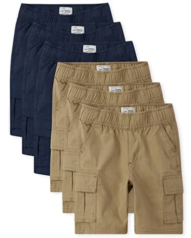 The Children's Place Boys' Pull on Cargo Shorts, Flax/Tidal 6 Pack, 7