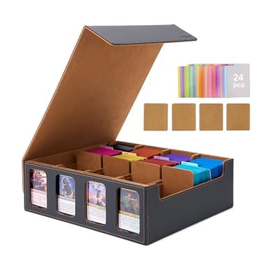 Venssu Card Storage Box for Trading Cards with Card Supporters, 3000+ MTG Deck Box with 24 Colorful Divider Tabs, Trading Card Storage with Viewing Windows Fits for Magic Game Cards(Black and Brown) - Image 1
