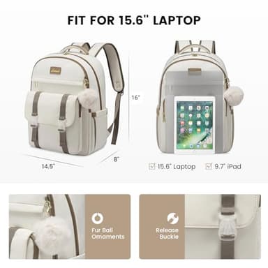LOVEVOOK School Backpack for Teen Girls, Student Backpack Purse for 14-16 Teenage, Cute Kid Bookbag, Back to School Backpacks Fit 15.6 Inch Laptop, Large College Travel Bag, Beige-khaki - Image 4