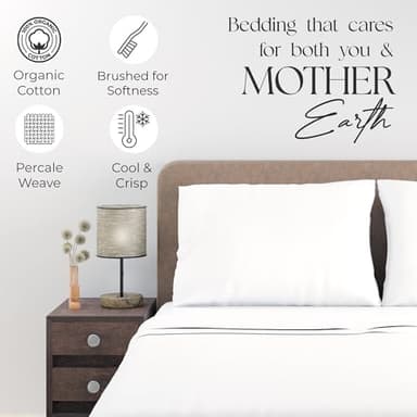 SUPREME ELEGANCE Organic 100% Cotton Queen Sheet Set, 18” Deep Pocket, Snow White | Lightweight, Eco-Friendly Cotton, Percale Softness, Durable & Breathable, Naturally Cooling | All Season Comfort - Image 3