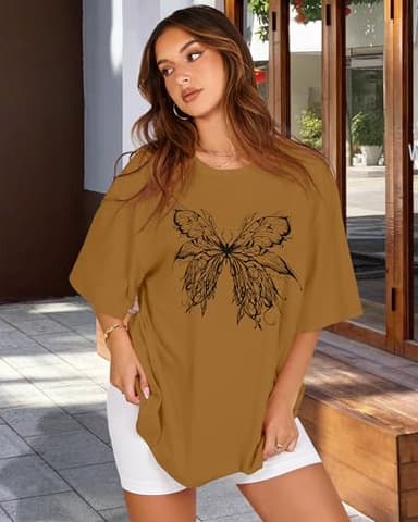 Womens Oversized Tshirt Graphic Tees Crew Neck Summer Short Sleeve Loose Fit Tops(Brown Butterfly, XXL) - Image 7